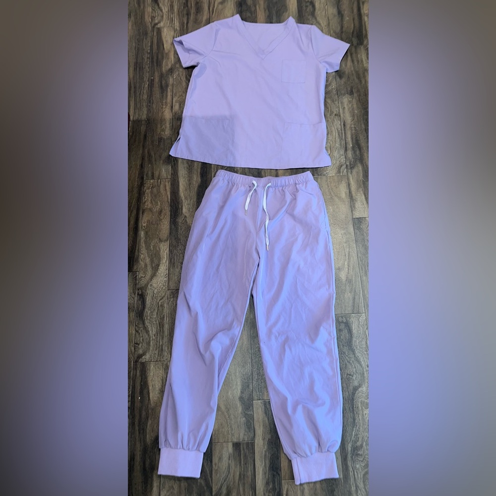 Lavender Scrub Set with Drawstring Jogger Pants